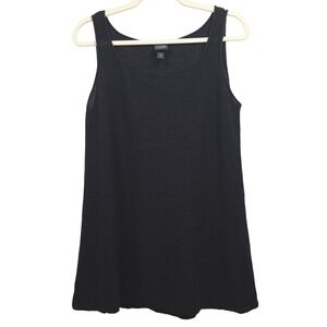 Eileen Fisher Washable Wool Crepe Tank M Black Scoop Neck Tunic Shell